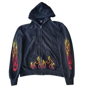 Revolution Gear Embroidered Flames Y2K Zip Up Hoodie Sweatshirt Size XL